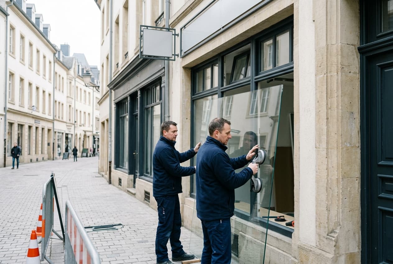 Façade vitrée de commerce à Luxembourg après une pose propre